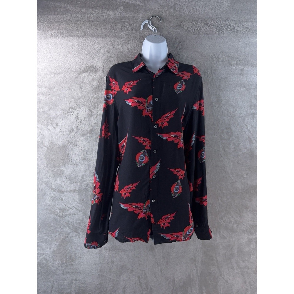 Zadig & Voltaire Button Down Shirt Womens Size Large Black Unique Red Leaf Print